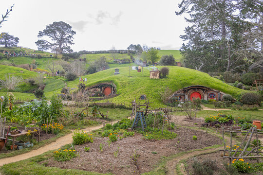 Hobbiton village in matamata, new zealand landscape