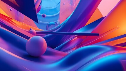 Vibrant abstract landscape with flowing forms and geometric elements