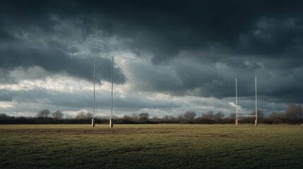 Empty Rugby Goalposts Under a Dramatic Sky