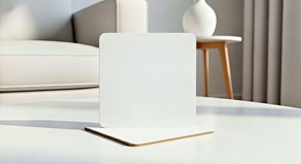 Square Coaster Mockup on a Minimalist Coffee Table
