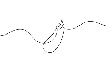 Obraz premium Eggplant continuous one line drawing of vegetable in minimalist style. Perfect for food, organic, and healthy lifestyle design
