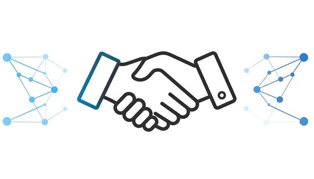 Business handshake with connecting network