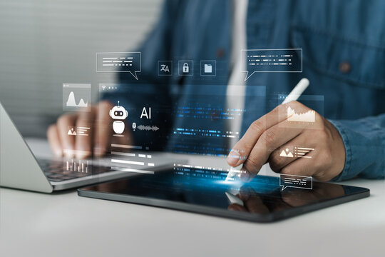 AI, Artificial Intelligence concept. user identity, and language processing, intelligent systems enhancing digital operations, data security, automation and learning innovation.