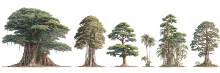 Diverse forest trees, various species