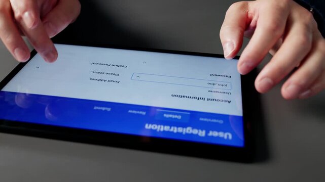 Man Registering Online On Tablet Computer