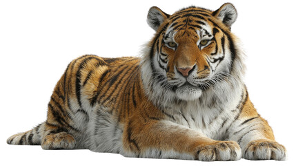 Fototapeta premium Wild tiger sitting animal portrait illustration isolated on white background 