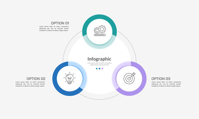 Minimalist Transparent 3 Steps Circle Business Process Infographic for Strategic Presentation. Illustration Vector.