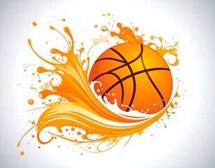 Orange basketball in a splash of liquid