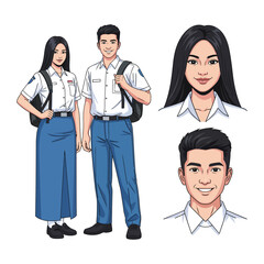 High School Boy and Girl Students in School Uniform