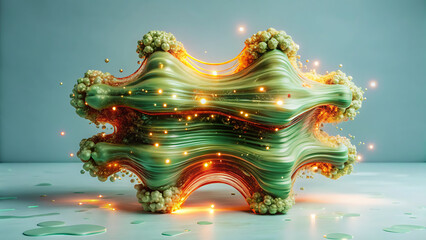 Intricate fractal sculpture with glowing lights and shimmering textures representing complex organic growth and digital art