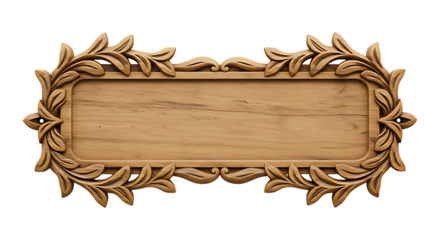 Wooden frame nameplate wrapped with leafy vines isolated on transparent background