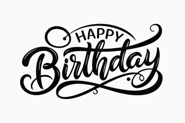 Obraz premium Elegant Black Calligraphy Spelling Out Happy Birthday on a Clean White Background, Celebration Card
