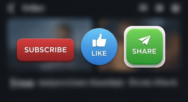 Engage your audience with vibrant subscribe like and share buttons for modern digital content creation and social media growth