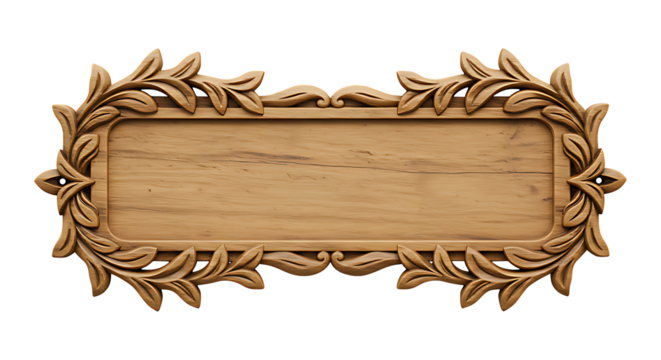 Wooden frame nameplate wrapped with leafy vines isolated on transparent background