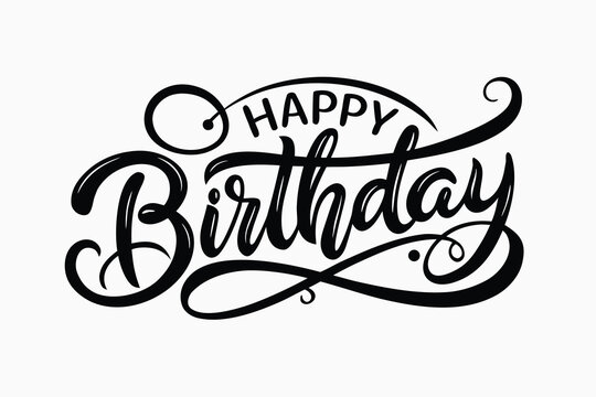 Elegant Black Calligraphy Spelling Out Happy Birthday on a Clean White Background, Celebration Card - Powered by Adobe