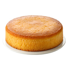 Unfrosted Round Sponge Cake on White Plate Isolated on Black baked