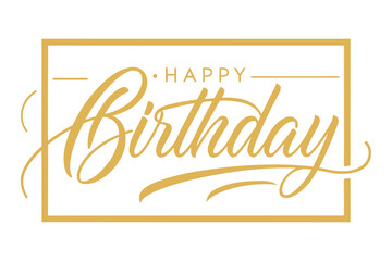 Elegant Gold Happy Birthday Calligraphy Inside a Rectangular Frame on White