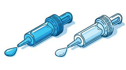 Two Eyedroppers Dropping Liquid with a Blue Hue Isolated on White Background Detailed Artistic Style