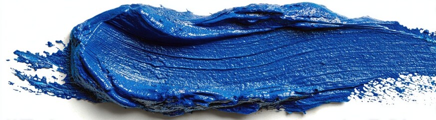 A vibrant, textured smear of cobalt blue paint on a white background, showing brushstrokes and a slightly uneven edge