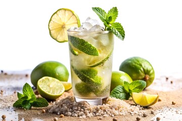 Fototapeta premium Glass of limeade with a lime garnish on top