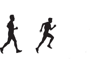 Silhouette of two men running side-by-side, capturing the essence of athletic motion and competitive spirit