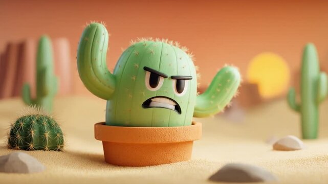 Angry cactus in desert