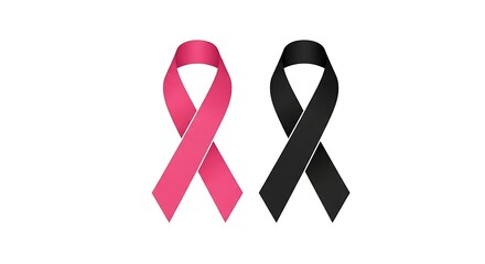 Pink and black ribbon isolated on white background pink ribbon for breast cancer awareness and black ribbon for mourning, grief, and remembrance symbol of support and solidarity