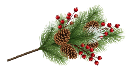 Isolated Christmas decoration with pine cones and red berries holiday seasonal ornament