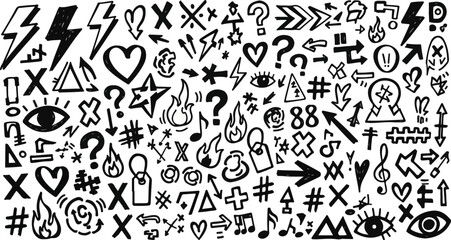 Dynamic Collection of Hand-Drawn Doodle Symbols and Icons for Creative Design Projects – Versatile Vector Graphic Elements Pack Ideal for Digital and Print Media Assets