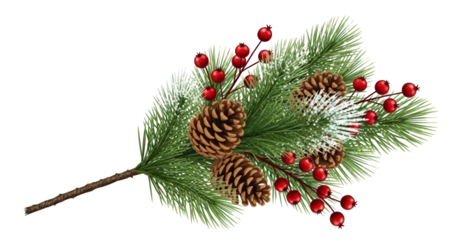 Isolated Christmas decoration with pine cones and red berries holiday seasonal ornament