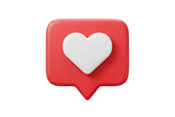 Red social media notification icon with a white heart symbol isolated on transparent background
