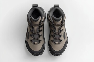 Shoe Mockup side and top view of hiking boots together, clean and professional composition, copy space, background color white, minimalism, stock vector