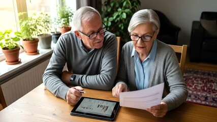 Senior Couple Reviewing Financial Data Together on Tablet at Home for Investment Planning - Powered by Adobe
