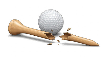 Broken golf tee with golf ball, illustrating a failed golf shot.