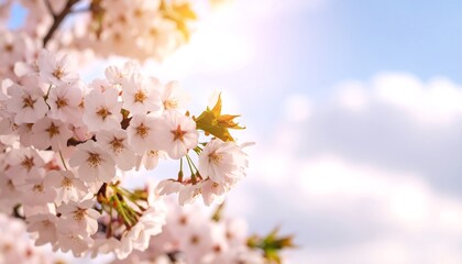 Fototapeta premium Spring blossoms against a pale sky