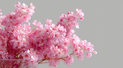 Delicate Pink Blossoms on Branch with Soft Lighting Against Neutral Background A Captivating Floral Still Life Image Displaying Fresh Spring Blooms