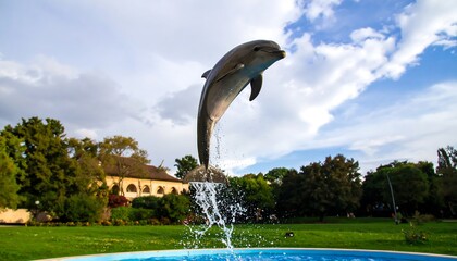 Dolphin leaps in fountain
