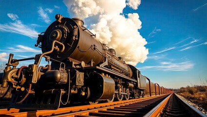 Obraz premium Powerful Steam Train Crossing Valley