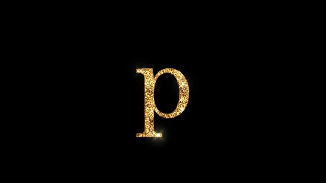 Golden letter P with transparent background, golden alphabet