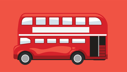 Illustration of a classic British double-decker bus, iconic to London, showcasing its vibrant red color and distinctive upper deck
