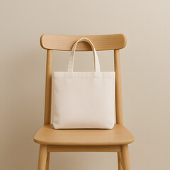 Canvas Tote Bag Mockup on Wooden Chair – Minimalist Eco Branding Template