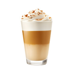 Layered Latte Macchiato with Whipped Cream and Cinnamon Sprinkle in a Tall Glass on Checkered Surface