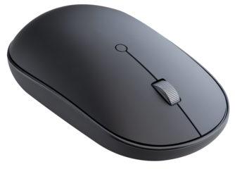 Sleek black computer mouse, isolated on a white background