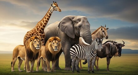 Obraz premium Majestic african safari animals gathered together in harmony