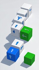 3D Cubes with Arrows Illustrating Choices and Directions