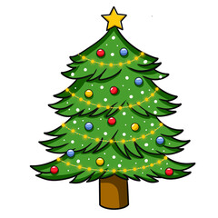 Cute Christmas tree set decorated with bell and lamps PNG image.