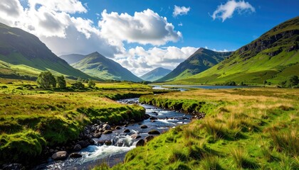 Scenic Scottish Highlands: River Coe Flowing Through Glencoe Valley