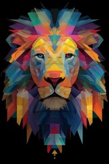 Colorful geometric illustration of lion head.