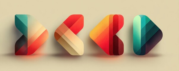 Four vibrant, angled arrows with layered, gradient colors;  retro-modern design,  cast shadows on neutral background