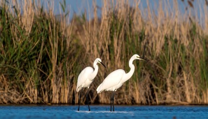 Fototapeta premium Two egrets in marsh